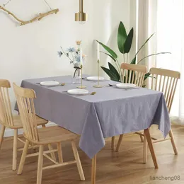 Mantel de algodón de color sólido, mantel rectangular simple, arrugado, mesa de comedor, cocina, comedor, decoración de mesa para fiesta de boda R231109