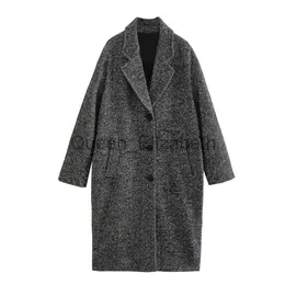 Wooling Blends Uniizera 2023 Autumn/Winter New Women's Fashion Lose Lapel Mid Długość Sawtooth Twill Coat J231109