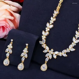 Necklace Earrings Set Wah Mei Gold Color 2pcs Bridal Zirconia For Women Party Luxury Dubai Nigeria CZ Crystal Wedding Jewelry