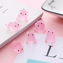 Charms 10pcs Cute Pink Yoga Pig Resin 3D Luminous Animal Pendants For DIY Jewelry Making Accessories Handmade Earring Necklace