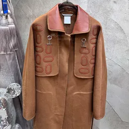 Women's wool winter trench coats h embroidery designer jacket Casual female coat long detachable outerwear