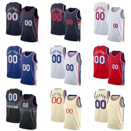 Niestandardowy zszyty koszulka do koszykówki Joel Embiid #21 Tyrese Maxey #0 James Harden #1 Harris #12 Biały czerwony niebieski 2023-24 City Jerseys Men S-6xl