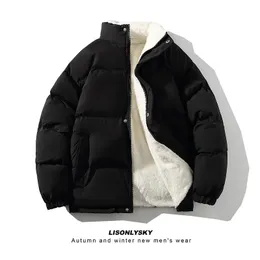 Men's Down Parkas Legible Thicken Warm Winter Jacket Men Solid Loose Winter Coats Male Stand Collar Fleece Parkas Man 231108