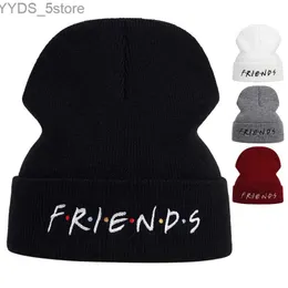 Beanie/Skull Caps Letter Friends Beanies Hat Cotton Flexible Soft Warm Fashion Winter Hats For Ski Friendship Knitted Skullie Cap YQ231108
