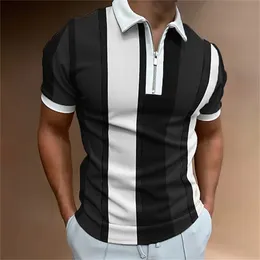 【BAON】[unisex] Sanmari Stripe Collar Short Sleeve Tee Men's Striped Polo Shirts Short Sleeve Button Down T-Shirt