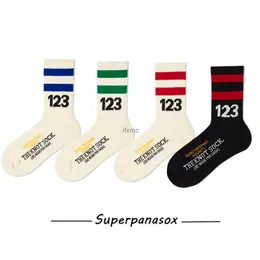 Men's Socks 23 New Trendy Brand Rrr123 Beige Stripe Digital Mid Tube High Street Ins and Women's Sports Pure CottonZNF0