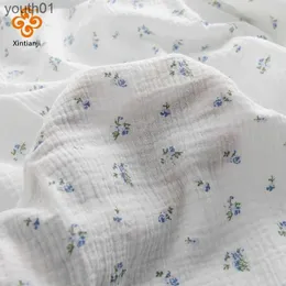 Stoff 0,5 m/1 m/2 m Gaze blau floral doppellagiges Krepptuch zum Nähen muslimischer Handtücher für Kinder, Pyjamas, Heimservice, DIY-Materialien zln231109