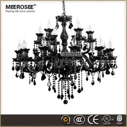 Luxury Large Black Glass Chandelier Indoor Lighting Premium Quality Crystal Lustres Pendant Lamp for Living room Hotel With 18 Arms MD1003