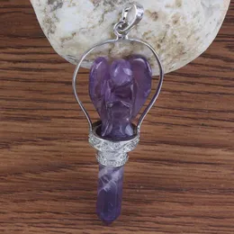 Ожерелья с подвесками, 100-уникальный посеребренный натуральный фиолетовый аметист, шестиугольная колонна, античный угол, скипетр, модные украшения