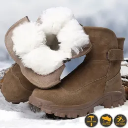 Stövlar vinter förtjockade ull arbetssäkerhetsskor för män stål tå keps non glid säkerhet manlig snö 231108