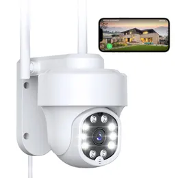Camera Wireless WiFi, 360 ° PTZ WiFi Surveillance Cameras for Home System, 1080p kamera med IP66 väderbeständig, AI rörelsedetektering, färg