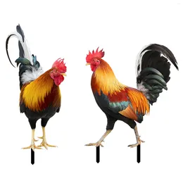 Garden Decorations 2pcs Outdoor Lifelike Courtyard Hen Rooster Chicken Decor Lawn Acrylic Statue Party Backyard Stakes Double Sided Walkway