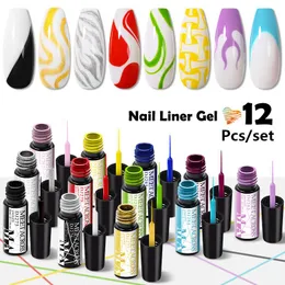 Nagelgel treffen sich über 6/12 -propcs -Linien -Polnisch -Kit -Kunstdesign für UV/LED -Malerei Zeichnung DIY Lack Liner Set