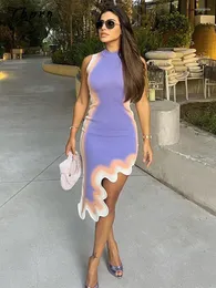 Vestidos casuais mulheres roxo irregular moda festa clube bodycon streetwear mini vestido 2023 verão senhora elegante sem mangas magro curto