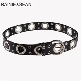 벨트 Rainie Sean Punk Women Belt Black Pin Buckle Faux 가죽 여성 허리를위한 바지가 중공 아웃 여성 바지 액세서리