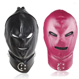 Fontes de festa adulto sexy preto couro do plutônio cabeça bondage capa máscara masculino cosplay traje capa zíper olhos abertos acessórios boate
