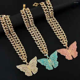 Chains JJFOUCS Ladies Luxury Rhinestone Big Butterfly Pendant Necklaces Punk Hip Hop Miami Cuban Crystal Choker Necklace Fashion Bijoux