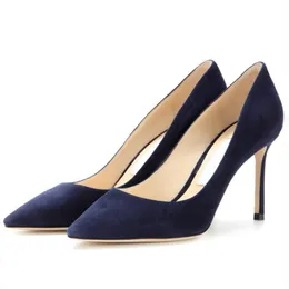 Fashion Women Sandals Pumps London Romy 85 Made of Suede Italy Famous Black Blue Pointed Toe Shallow Mouth Designer Elegant Evening Dress Sandal High Heels Box EU 35-43