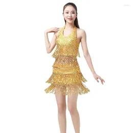 Scene Wear Women Belly Dancing Suit Party Sequins Fringe Clubwear Outfits Show Performance Carnival Halloween Bra Hip Scarf