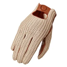 Cycling Gloves Autumn Winter Men's Wool Knitted Goatskin Touch Screen Gloves Locomotive mitten Car Driving Genuine Leather Motorcycle Gloves 231109