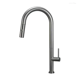 Torneiras de cozinha Gunmetal cinza pull-down torneira giratória pia com água fria e água vegetal lavar louça