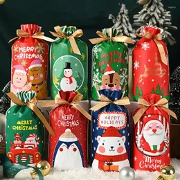 クリスマスデコレーション10pcsメリーサンタギフトキャンディバッグ雪だるま鮮明なドローストリングバッグ2024年ノエルプレゼント