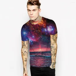 Men's T Shirts 2023 Men/women Short Sleeve Summer Funny Creativity Colorful Sea Under Galaxy Starry Sky Printed 3D T-shirt Tops Tees Size