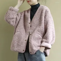 Casaco de pele feminino falso primavera outono caxemira único breasted algodão acolchoado jaqueta rosa outwear moda chaquetas para mujeres