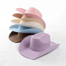 Breda randen hattar hink 100% ull västerländsk cowboy hatt kvinnor män höst vinter cowgirl utomhus solskade varm konkav form fedoras topp 231109