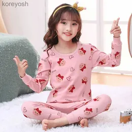 Pijamas outono menina meninos pijamas conjuntos de roupas infantis terno tops + calças pijamas de algodão dos desenhos animados gato pijamas crianças pijamas nightwearl231109