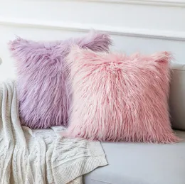 Pillow Nordic Fluffy Faux Fur 45CM Plush Soft Solid Feather Cover Lumbar Pillows Case Sofa Bed Home Car Room Decor