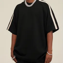 남자 T 셔츠 패션 클래식 스트라이프 충돌 디자인 라운드 넥 티셔츠 고품질 남성 느슨한 짧은팔 원본 레트로 티 탑