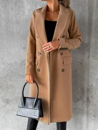 Womens Wool Blends Autumn Winter Woolen Coat Women Women Elegant Slim Jaqueta longa feminina vintage Double Double sobretudo senhoras casuais casuais casacas 231109