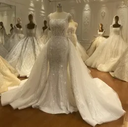 2024 Luxury Mermaid Wedding Dress Women Spaghetti Straps Square Neck Sleeveless Embroidery Lace Bridal Gown Vestidos De Novia Customed