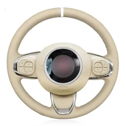 Steering Wheel Covers Beige Artificial Leather White Marker Soft Car Cover For 500 2023-2023 500C 2023 2023Steering CoversSteering