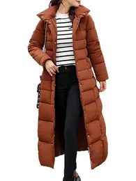 Women's Down Parkas CottonPadded Coat Warm Winter Clothe Fur Hooded Pockets Puffer Jacket Sashes Long Bubble Coats Casual Slim Black 231109