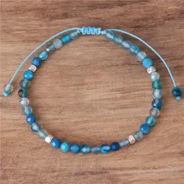 Charm Armband 4mm Lake Blue Agate Pärlor Dainty Armband Gemstone Cord flätad Tibetansk justerbar vänskap Kvinnors smycken Dropship