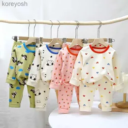 Pyjamas Baby Kids Pyjamas Set Cotton Boys Sleepwear Suit Winter Girls Pyjamas Cartoon Cat Pijamas T-shirt+byxor 2st barn kläd
