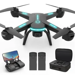 Drone JY03 com câmera HD 1080P para adultos e crianças, FPV RC Quadcopter com luzes LED e sensor óptico de fluxo, 2 baterias, preto