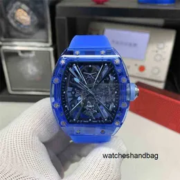 Richa Milles Orologio da uomo di lusso meccanico per il tempo libero d'affari Rm12-01 Tourbillon manuale blu cassa in cristallo Nastro orologi da polso di moda Svizzeri di alta qualità