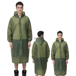 Rain Wear 1Pc Reusable Adult Raincoat Women Men Portable EVA Rainwear Waterproof Thickened Travel Outdoor Hiking Hooded Rain Coat zln231109