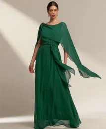 Vestidos vintage longos de chiffon verde para mãe da noiva com envoltório evasê com decote em joia até o chão Vestido da mãe do noivo com faixa Vestido de madrinha para mulheres