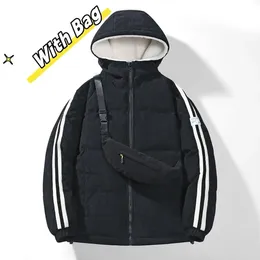Men's Down Parkas UETEEY 2023 Winter Cotton Padded Jacket Men With Bag Corduroy Fleece Thicken Warm Male Casual Fashion Hooded Man Coat 231108