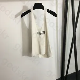 자수 Halterneck Knit Vest 여자 섹시한 깊은 V Camisole 패션 디자이너 니트 풀오버 탑