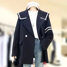 Abiti da donna Donne Grasse Mm Senso Senior Cappotto con colletto blu scuro per il 2023 Primavera Autunno Rilassato Riduzione dell'età Tempo libero Marea Pendolarismo