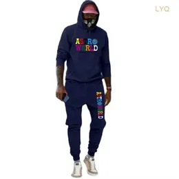 Tute da uomo Autunno Nuovi set Grafica divertente Astroworld Stampato Plus Pile Moda Felpa con cappuccio da uomo Felpe con cappuccio Felpe Pantaloni sportivi Abito casual 3ZYY