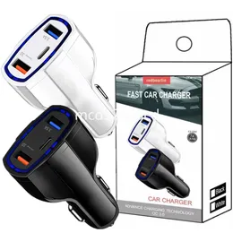3Ports Typ C PD-billaddare Snabb laddning 7A 35W Fordonsbil Chargers USB-C Power Adapter för iPhone 12 13 14 15 Samsung S22 S23 HTC M1 med detaljhandeln