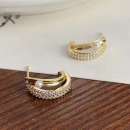 Kolczyki stadninowe kaitin cyrkon perel w kształcie litery C dla kobiet moda prosta wszechstronna kolczyka luksusowa biżuteria projektantowa