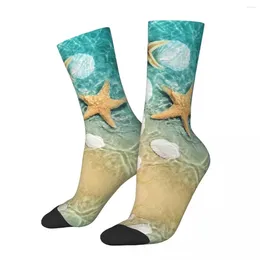 Men's Socks Casual Men Starfish And Seashell On The Beach Merch Warm Summer Sea Graphic Stockings All Seasons Gift Idea