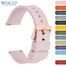 Watch Bantları Wocci Watchband 14mm 18mm 20mm 22mm 24mm Silikon Spor Saatleri Straps Women Replecement Band Bileklik Paslanmaz Gül Tokası 231108